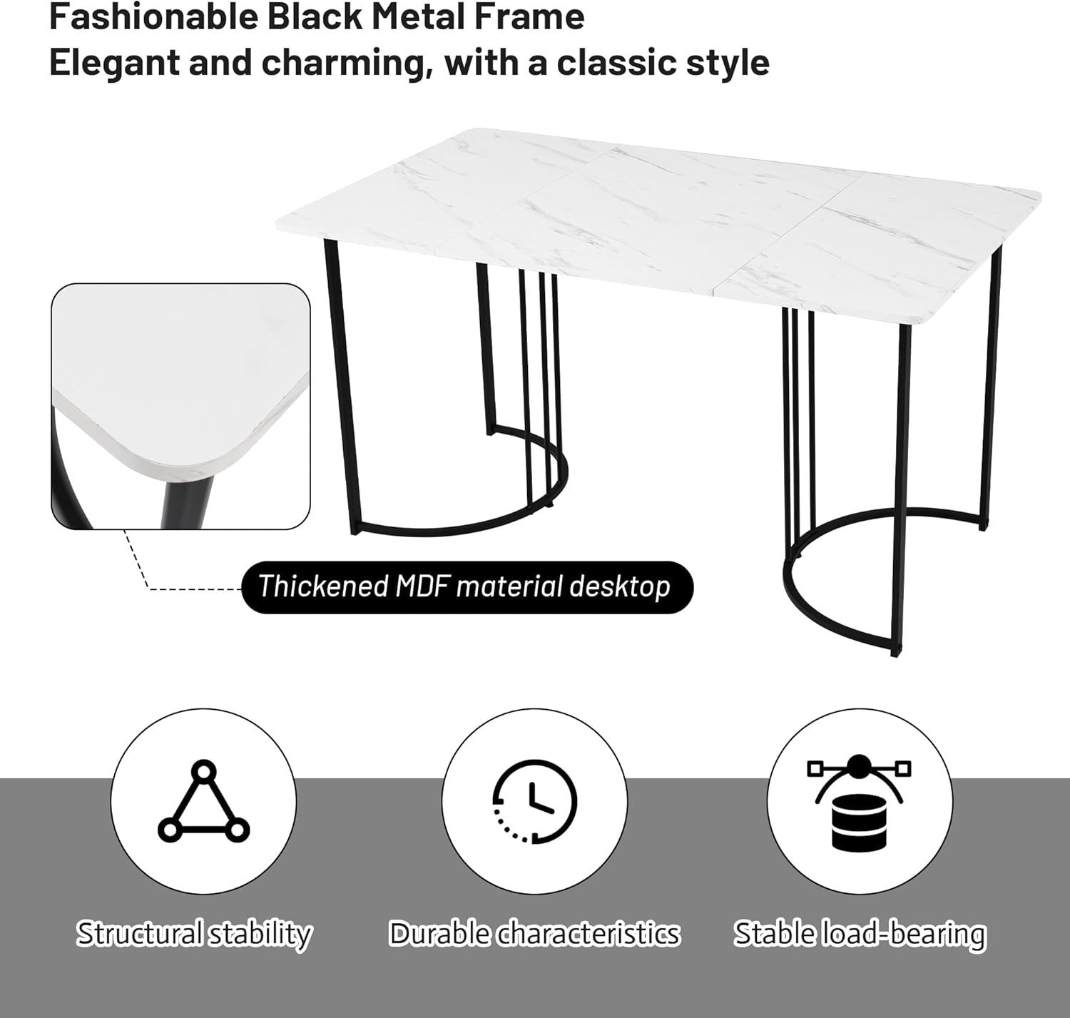 Modern Marble Dining Table 140x80cm Metal Frame White Black Kitchen Desk