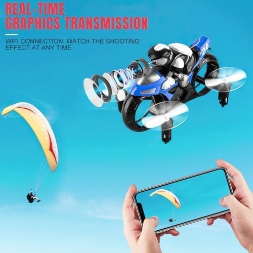 OBEST 2-in-1 Mini Drone & Flying Motorbike RC Toy with Camera, 2 Batteries