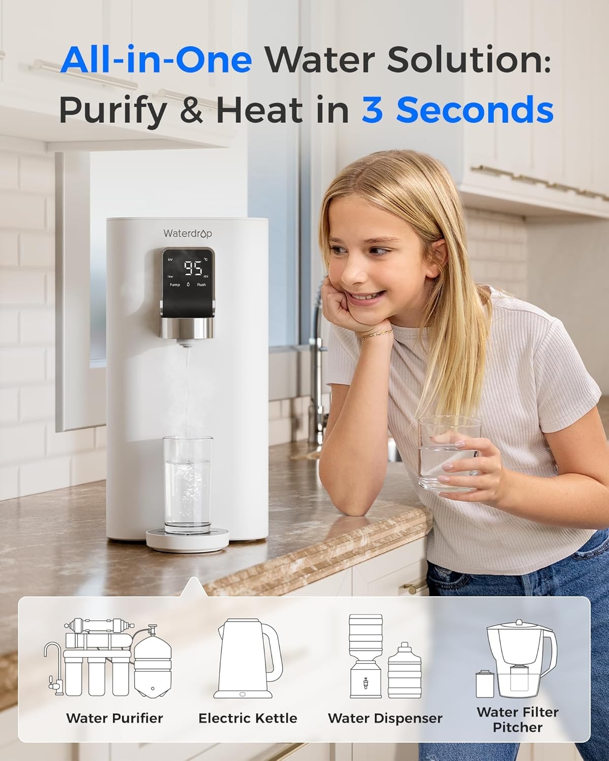 Reverse Osmosis Hot Water Dispenser Countertop UV Filtration Portable