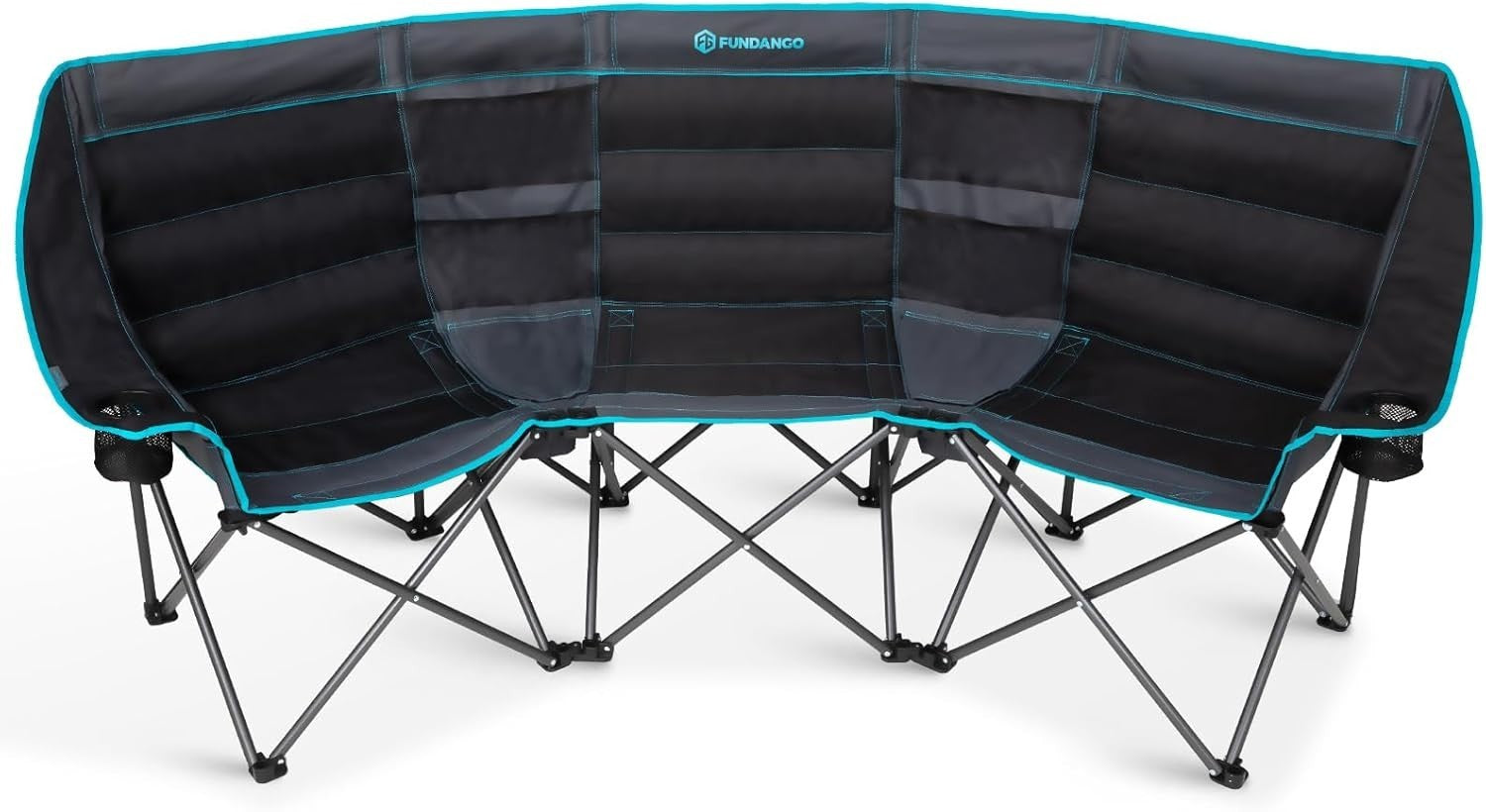 Triple Camping Chair 3-Seater Folding Sofa with Cooler Bag Padded Seat