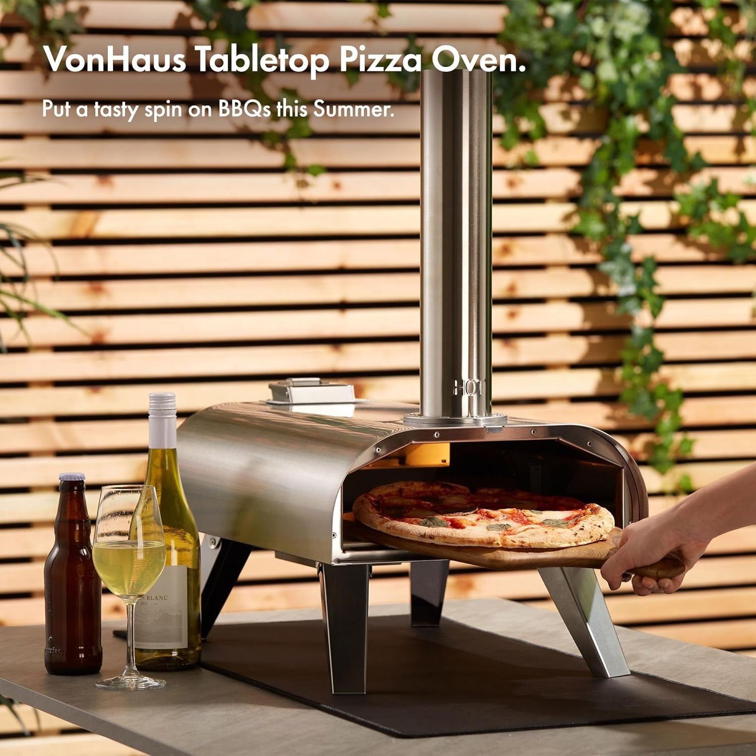 12" Outdoor Wood Fired Pizza Oven Stainless Steel BBQ Smoker with Stone