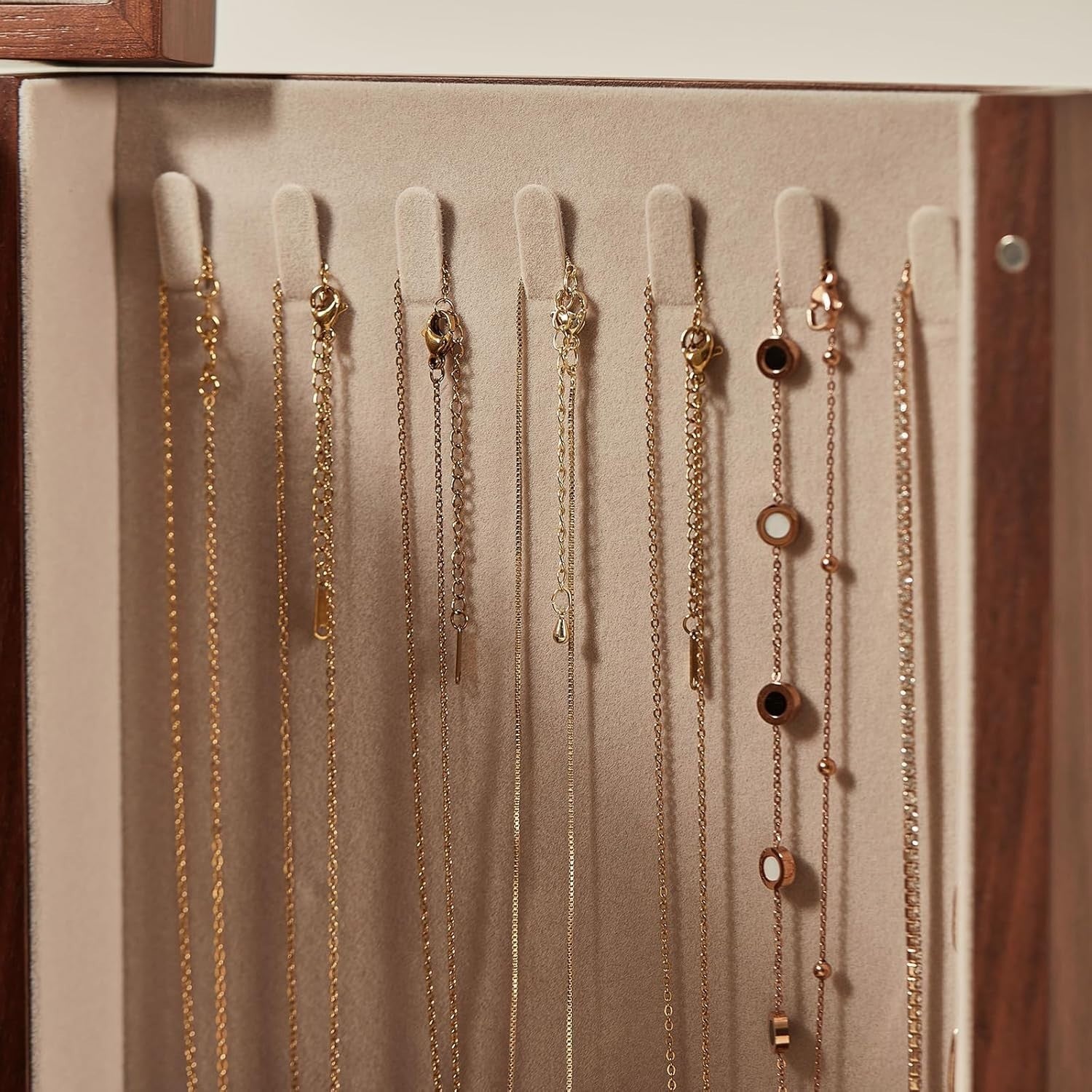 Walnut Wooden Jewelry Organizer Box Lockable Mirror 4 Tier Storage