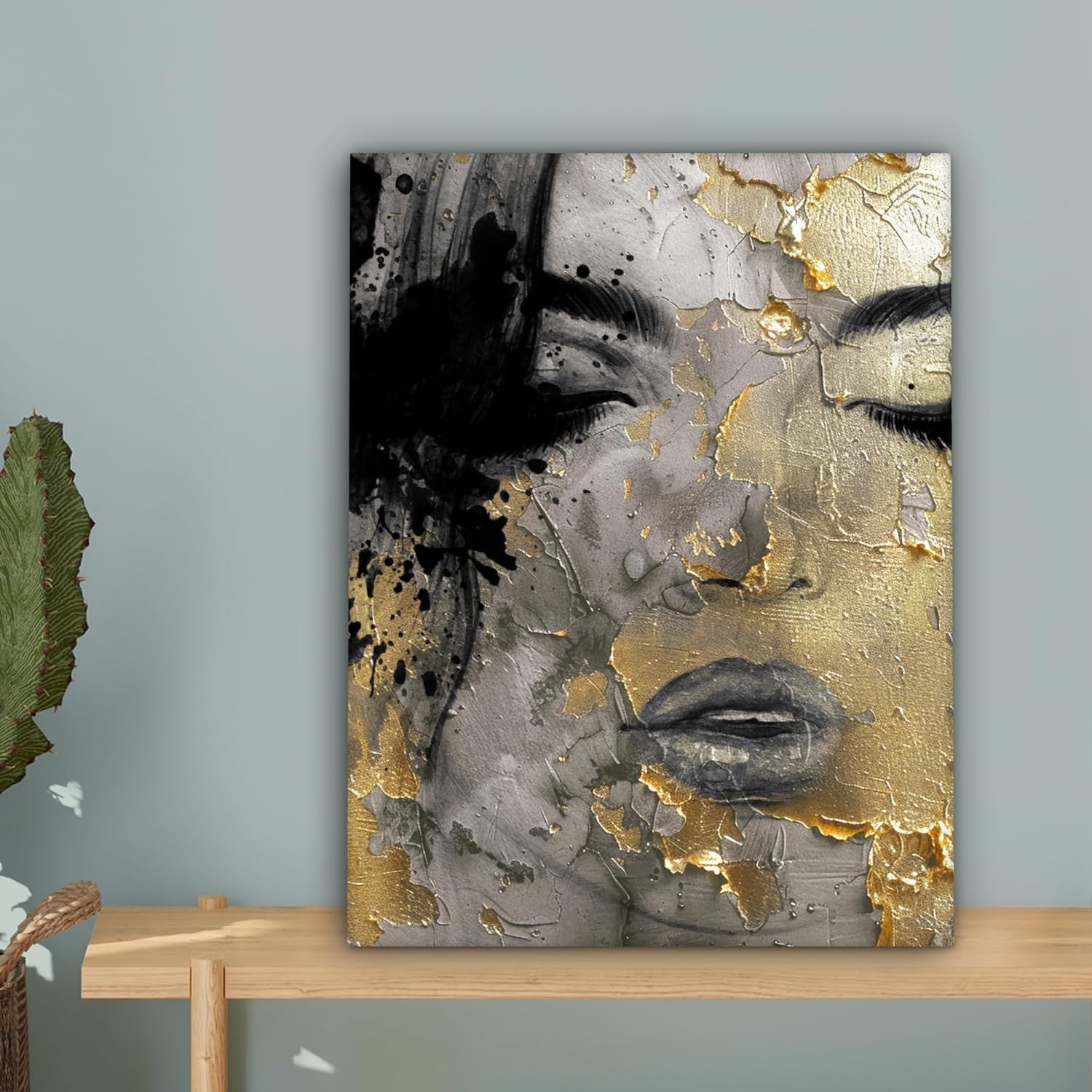 Abstract Woman Canvas Wall Art 30x40cm Gold Black Modern Print