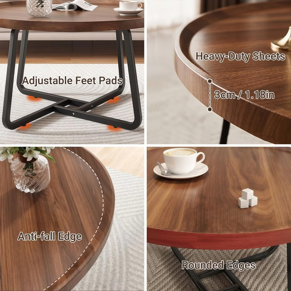 Walnut Nesting Coffee Tables Set of 2 Round Side Table Living Room Storage