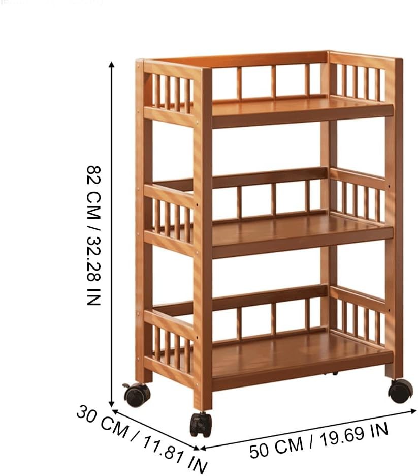 3 Tier Bamboo Storage Trolley on Wheels Rolling Utility Cart Organiser