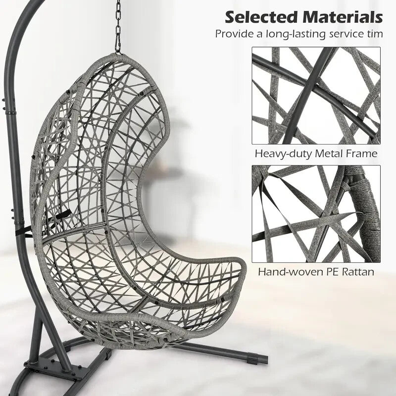 Hanging Rattan Egg Chair with Stand, Cushion & Pillow | Indoor Outdoor