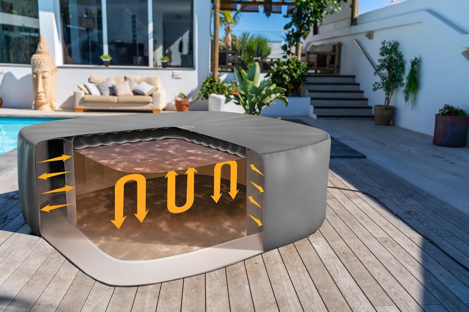 Large Square Hot Tub Thermal Cover 201cm Energy Saving Insulated UV Resistant