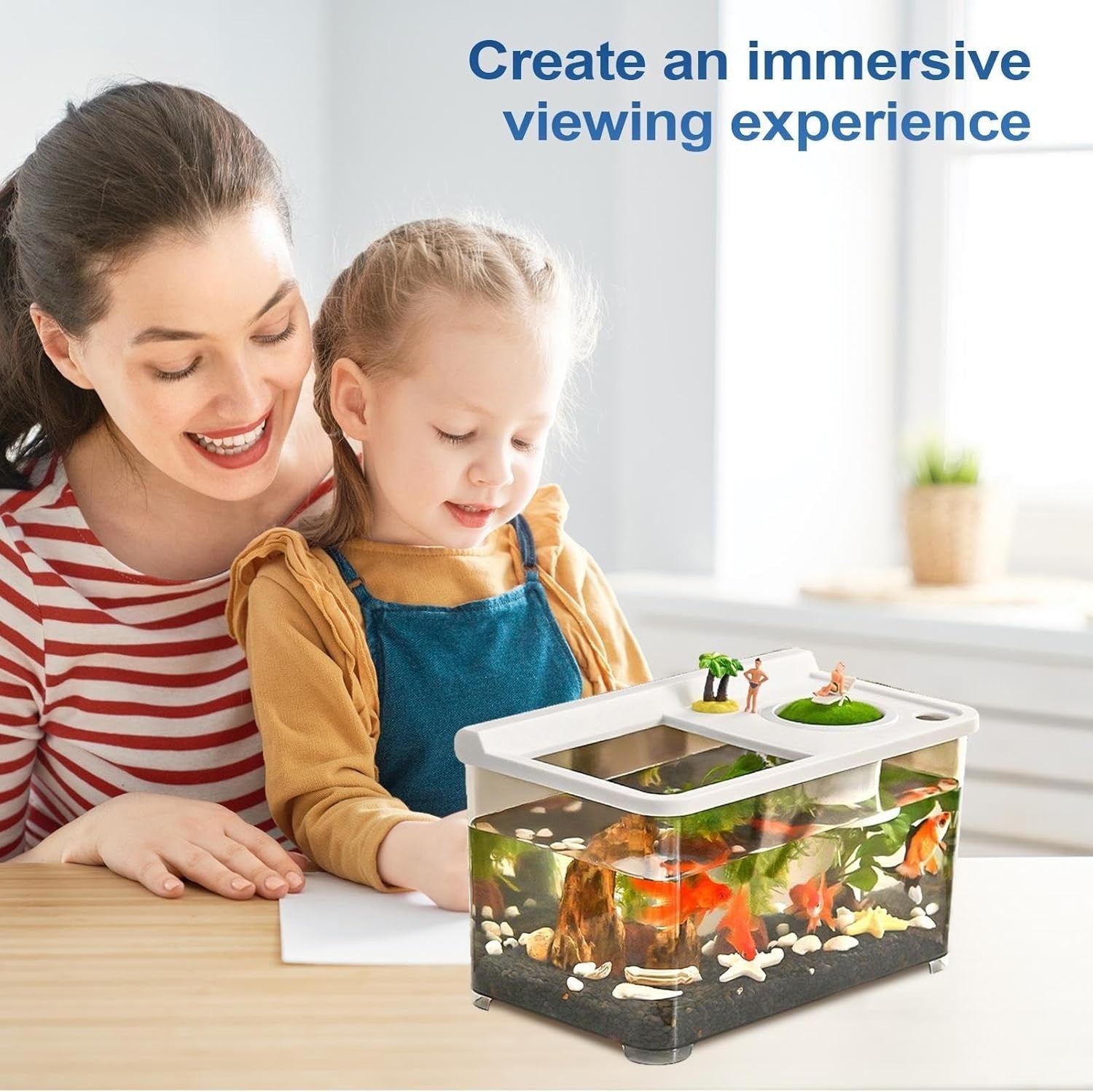 Betta Fish Tank 3-Color LED Aquarium 360° Viewing Desk Living Room