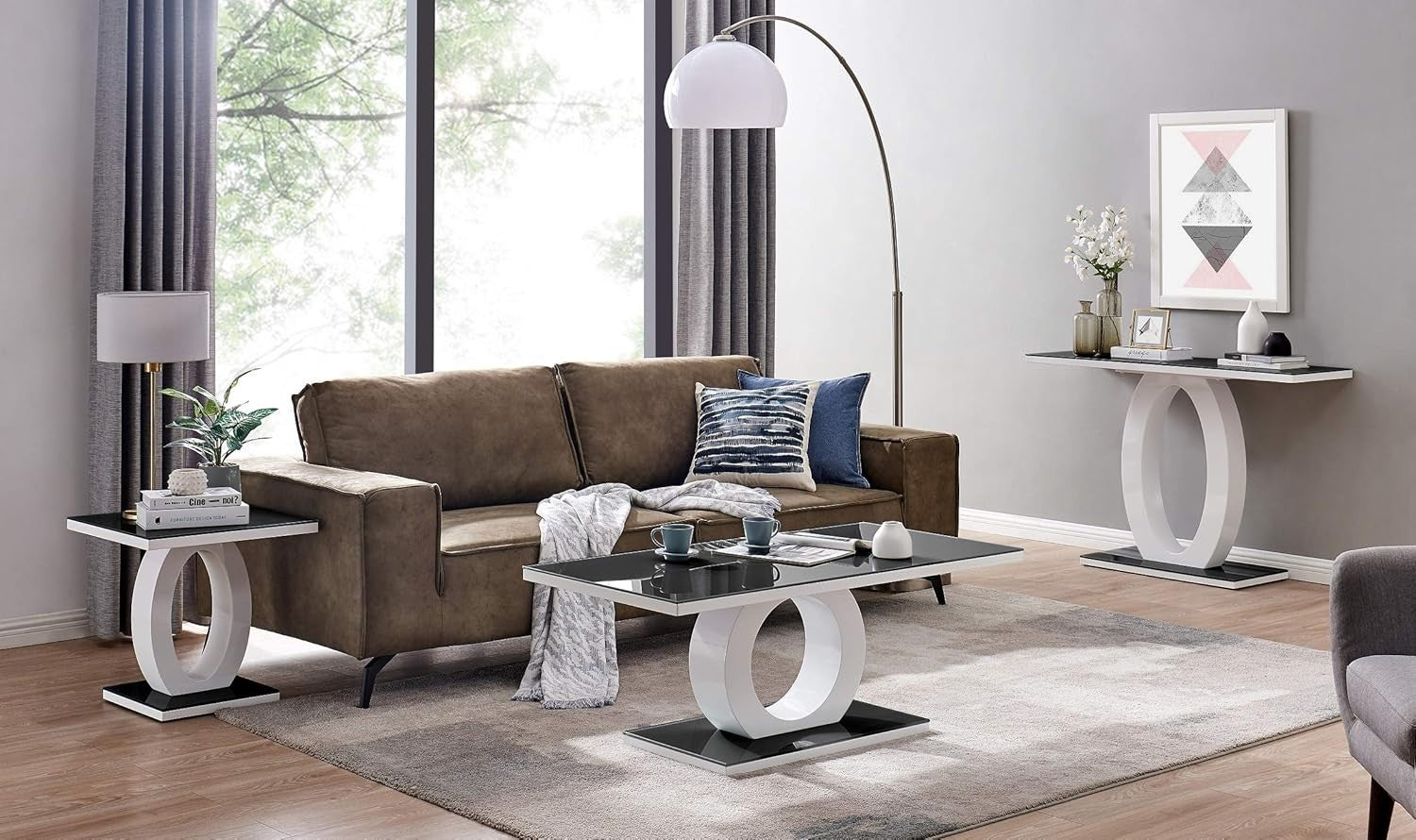 Sleek High Gloss Console Table with Tempered Glass Top, Slim Hallway Desk