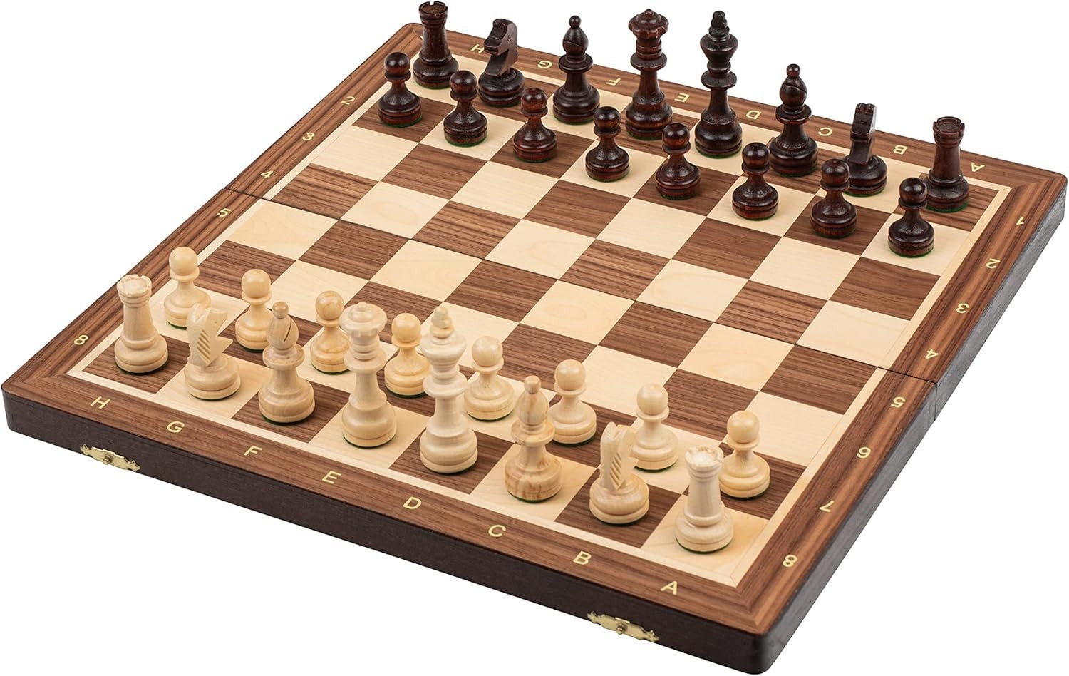38cm Tournament Chess Set – Inlaid Folding Board & Weighted Wooden Pieces