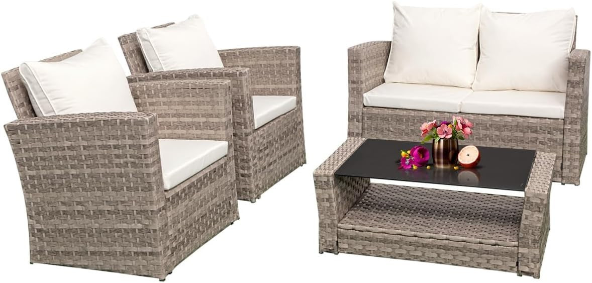 4 Seater Rattan Garden Furniture Set Outdoor Patio Sofa Table Chairs
