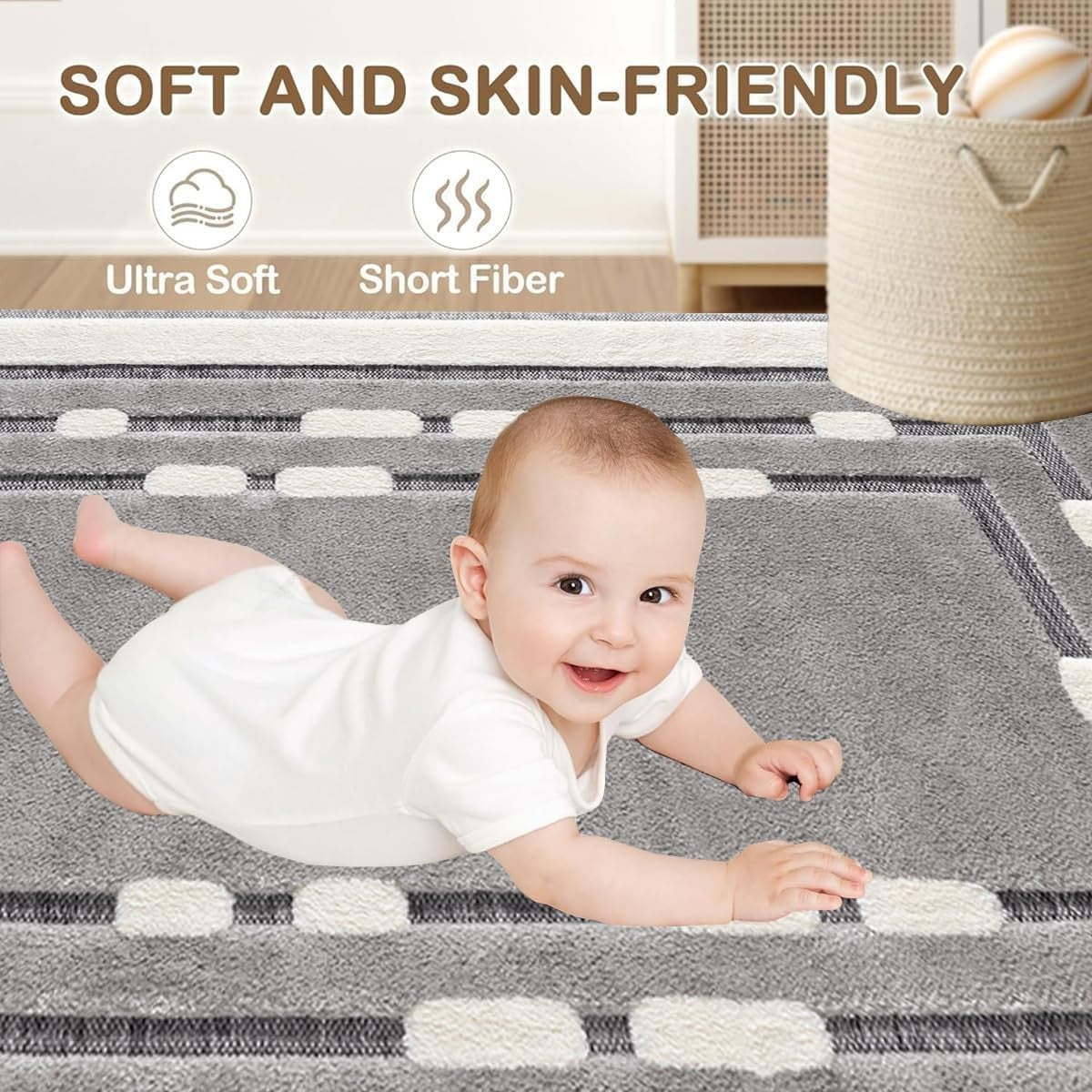 Beige Grey Hallway Rug 120x170cm Modern Soft Area Mat for Living Room