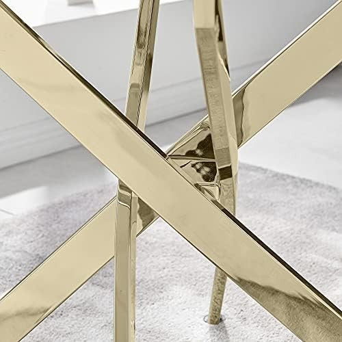Modern Glass Dining Table with Gold Metal Legs Rectangular 6 Seater Design