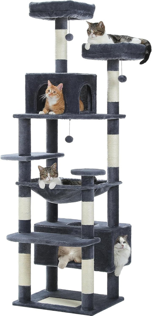 Large Cat Tree 184cm Extra Tall Multi Level Tower Dual Condos & Perches