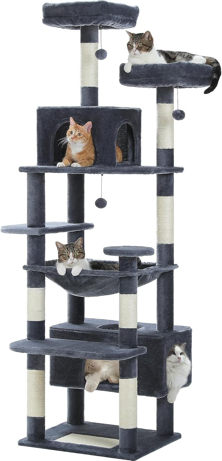 Large Cat Tree 184cm Extra Tall Multi Level Tower Dual Condos & Perches