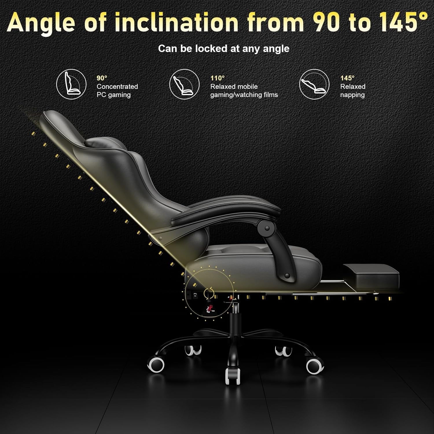 Gaming Chair with Massage Lumbar Recliner Footrest 150kg Black
