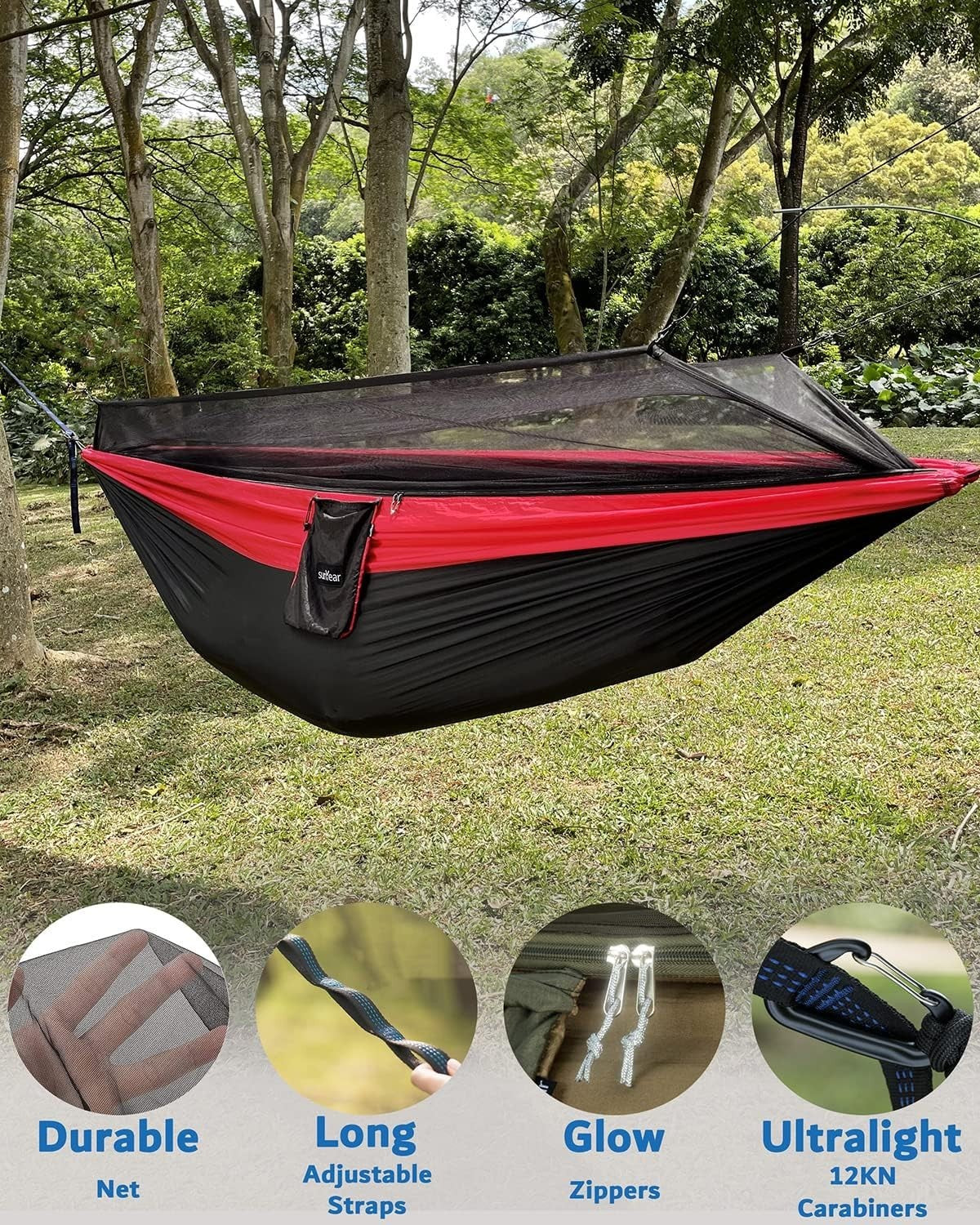 Camping Hammock with Rain Fly & Net | Double Portable Outdoor Hiking Bed