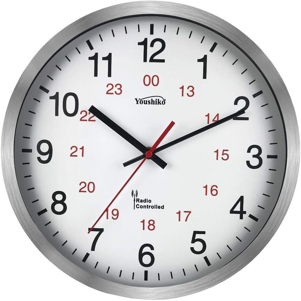 Large Radio Controlled Wall Clock 30cm Silent Sweep Aluminium Modern Design