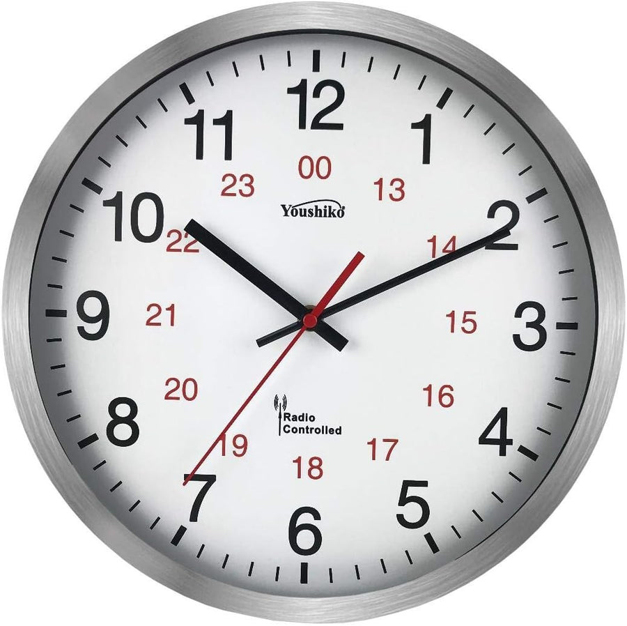 Large Radio Controlled Wall Clock 30cm Silent Sweep Aluminium Modern Design
