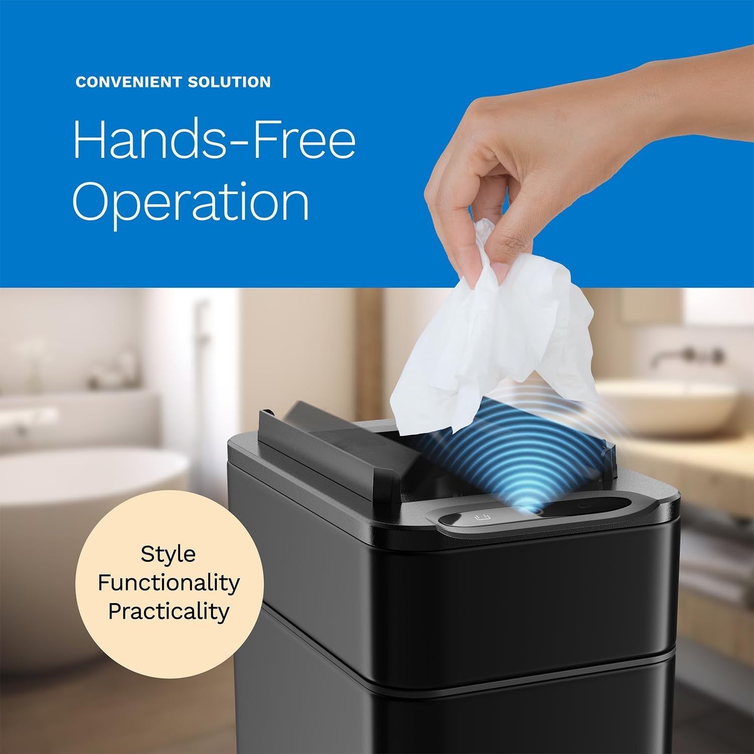 9L Touchless Bathroom Bin Sensor Butterfly Lid Soft Close Black