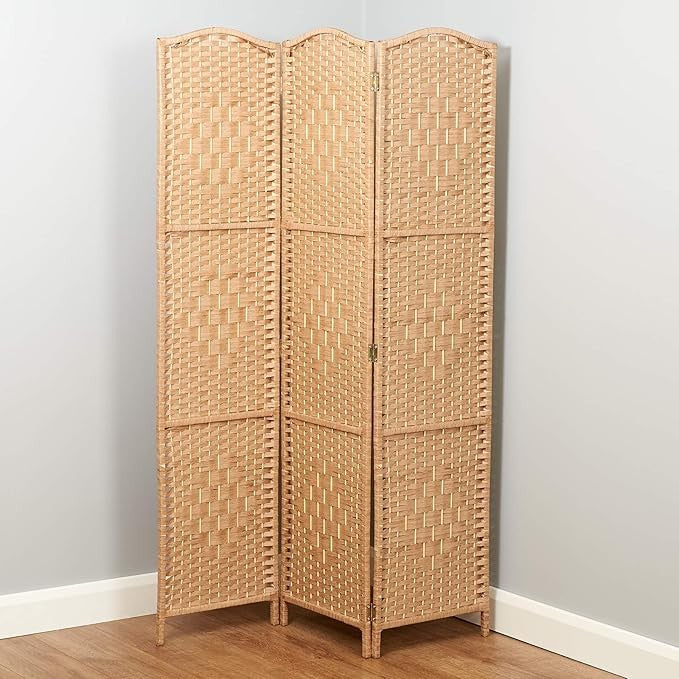 Wicker Folding Room Divider Screen 3 Panel – Natural Solid Weave Privacy Partiti