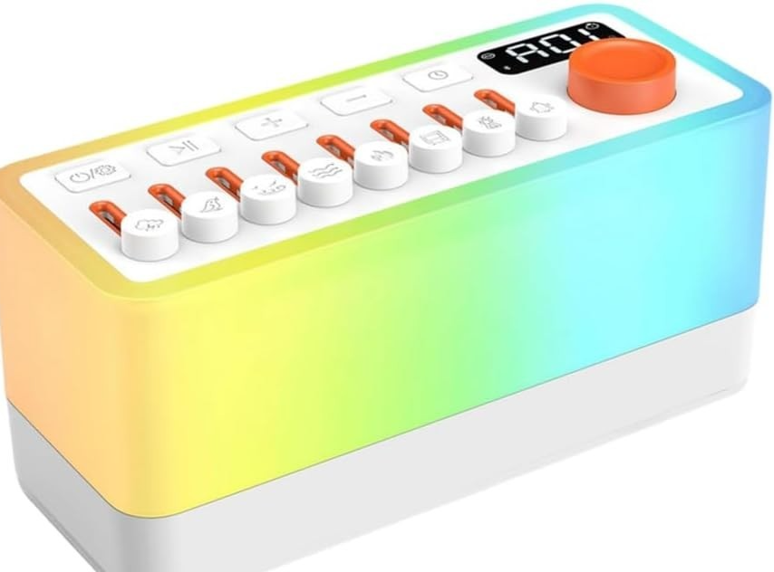 Portable White Noise Sleep Machine with 8 Sounds, Night Light & Bluetooth