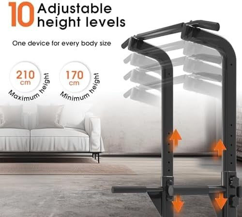 Power Tower Dip Station Black with Pull-Up & Multi-Function Trainer