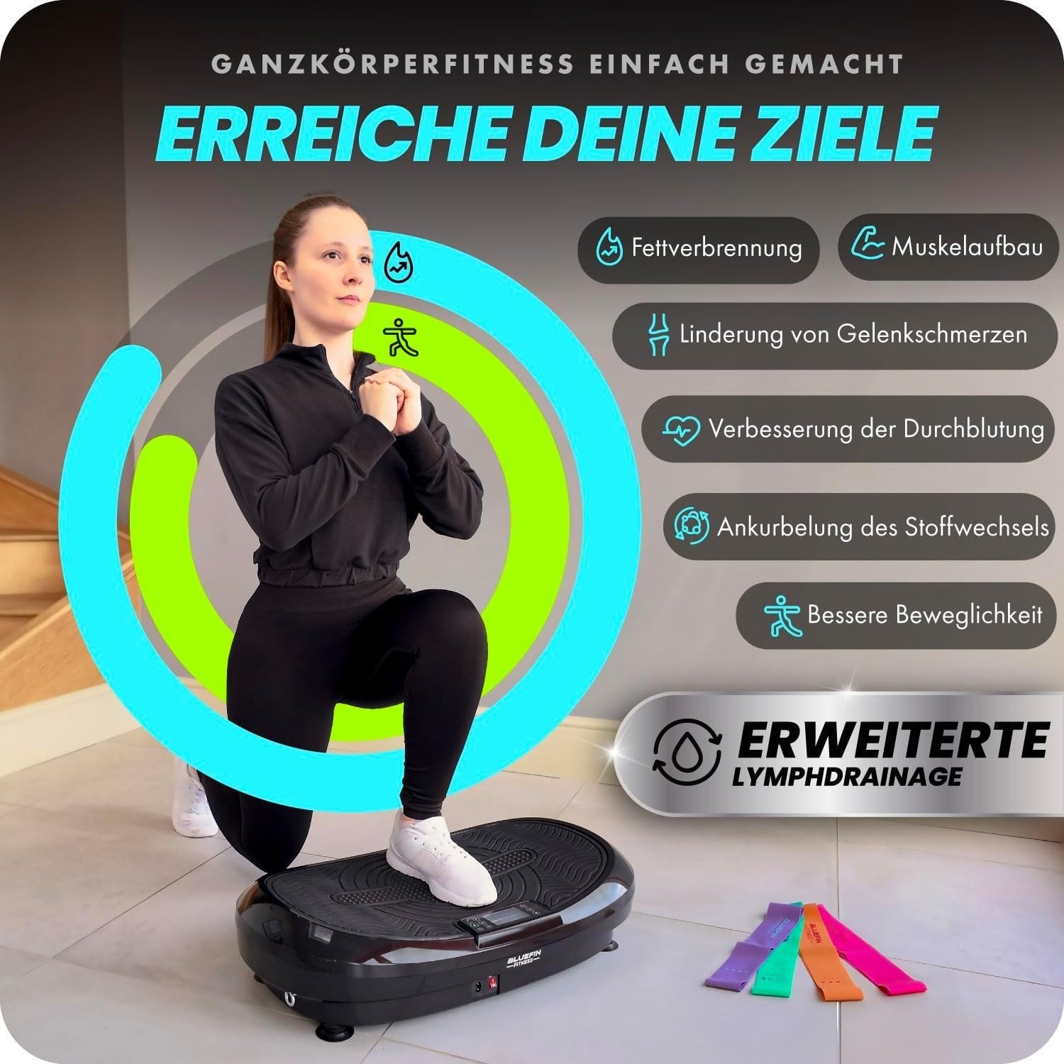 Black 3D Vibration Plate Exercise Machine Dual Motor 180 Levels