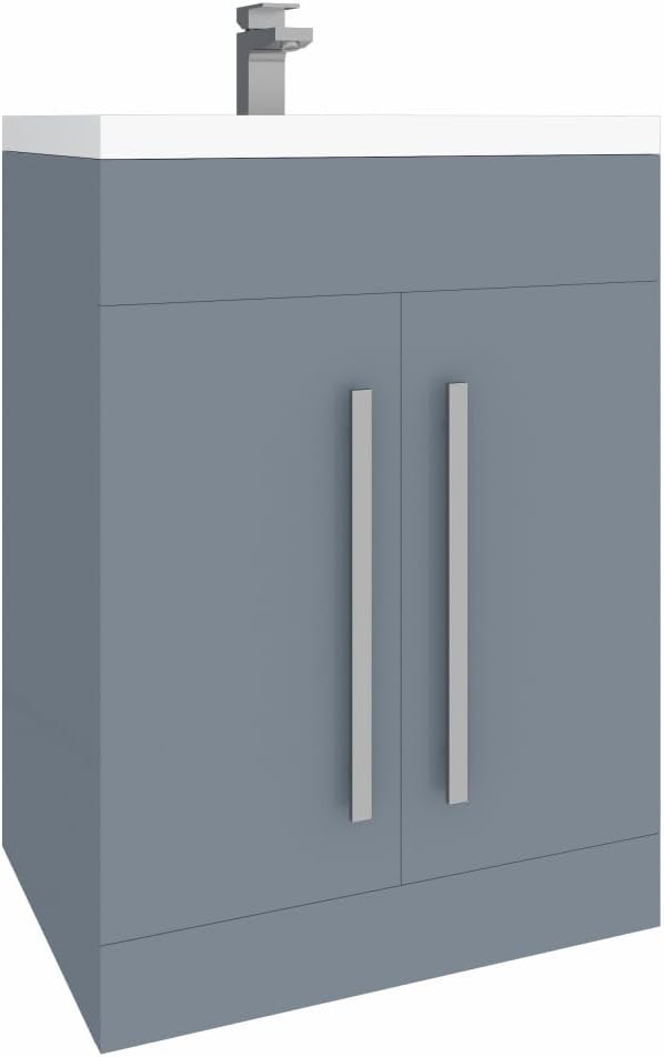 600mm Gloss Grey Floor Standing Vanity Unit with Basin Sink & Bathroom Storage