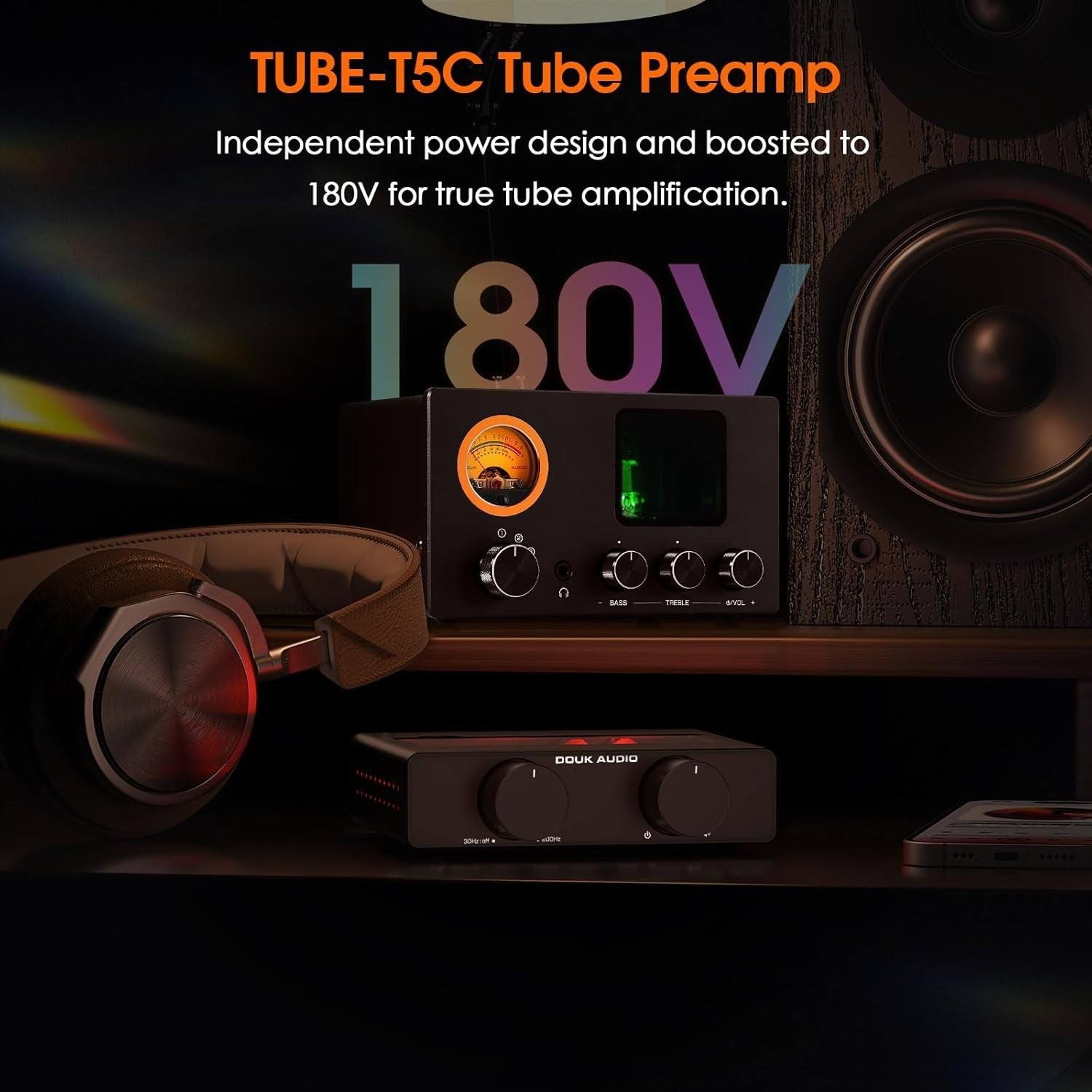 TUBE-T5C Tube Preamp Headphone Amp 4-Way RCA Selector VU Meter Tone