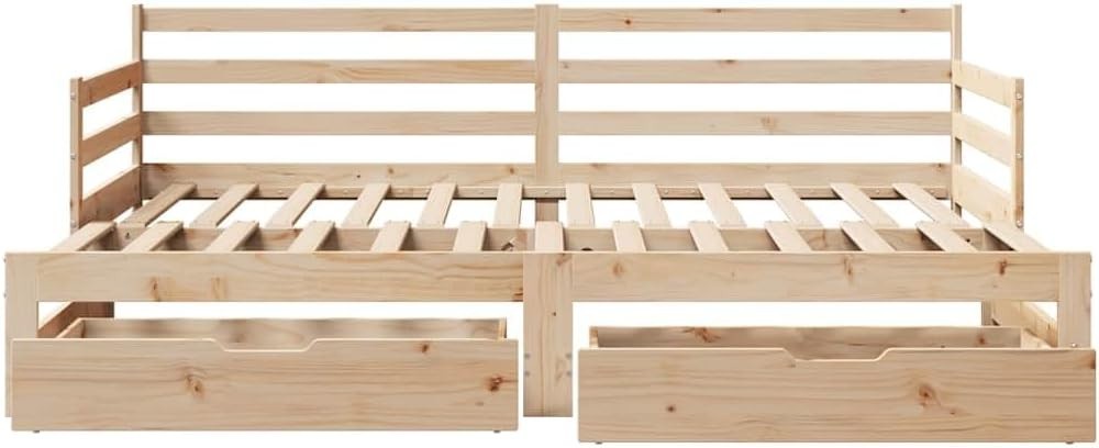 Solid Pinewood Home & Garden Daybed with Trundle & Drawers 80x200 cm