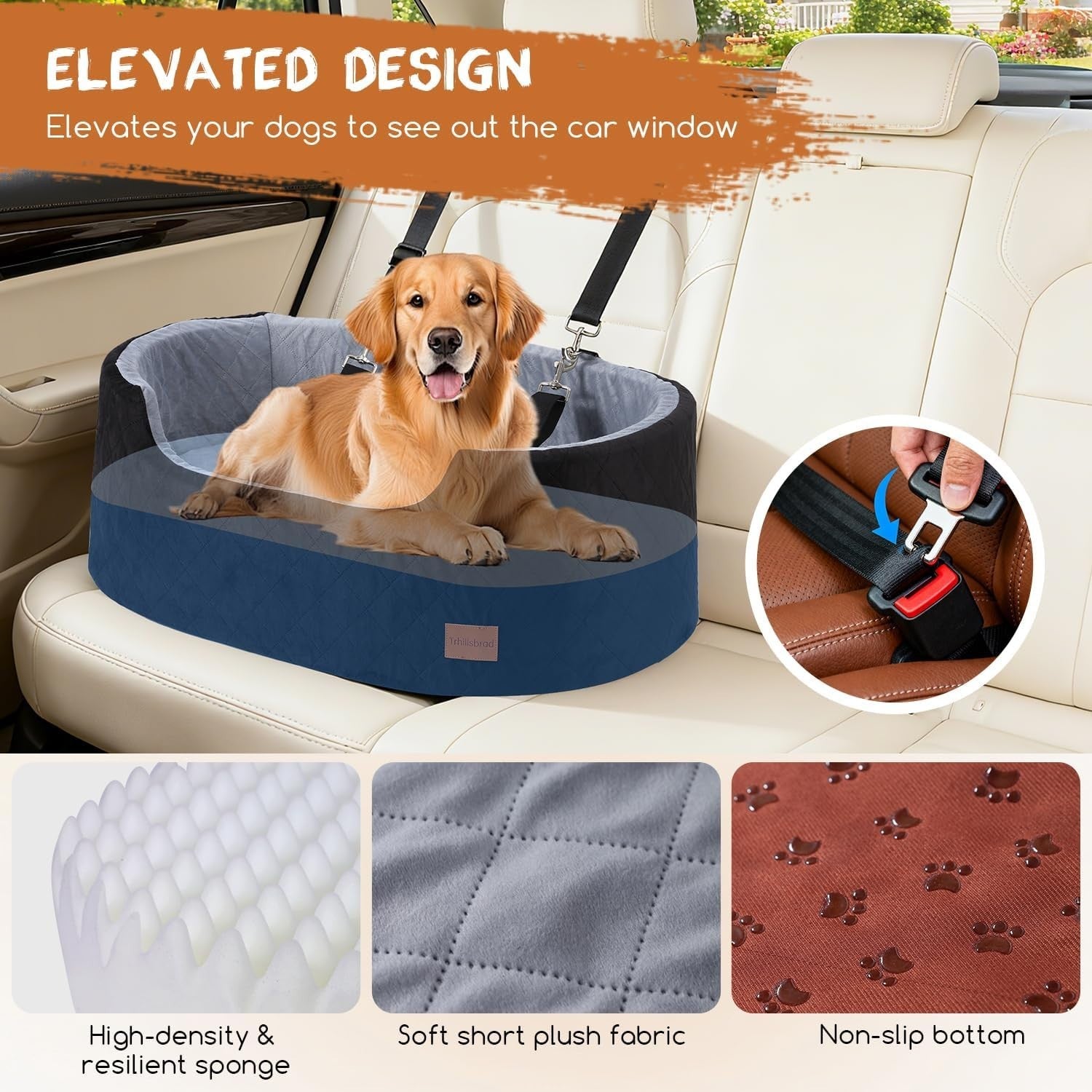 Medium Dog Car Booster Seat Travel Bed Washable Non Slip 50lbs