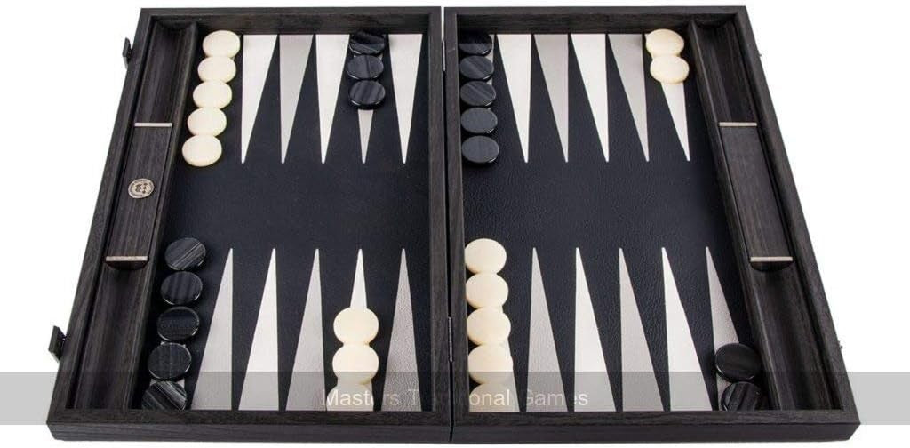 19” Luxury Black Backgammon Set Faux Leather Wooden Foldable Board