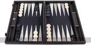 19” Luxury Black Backgammon Set Faux Leather Wooden Foldable Board