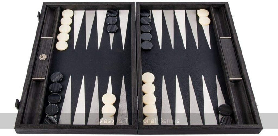 19” Luxury Black Backgammon Set Faux Leather Wooden Foldable Board