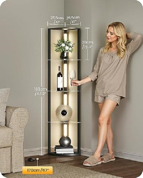 Corner Floor Lamp with Shelves Dimmable LED 4 Tier Storage Standing Light