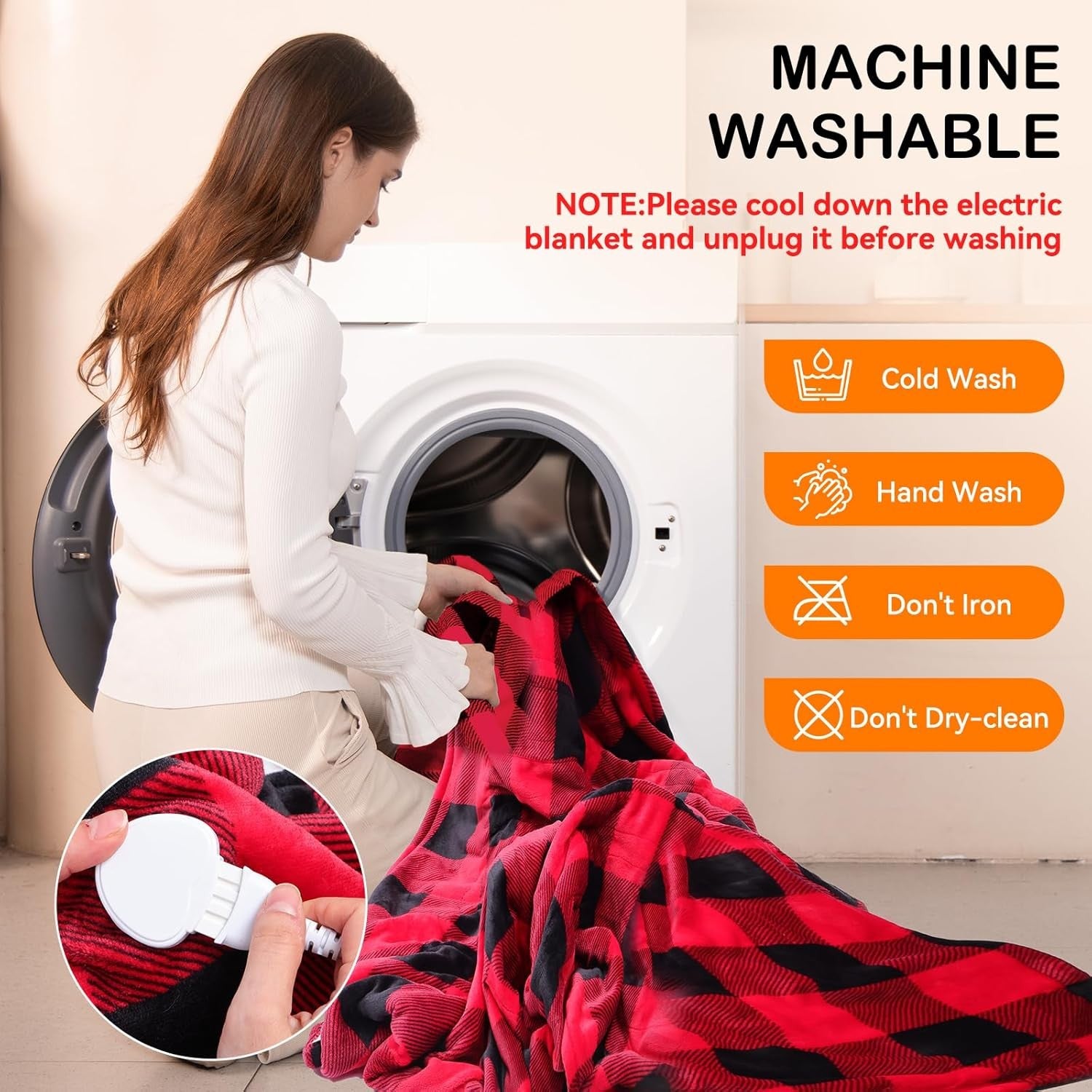 Electric Heated Throw Blanket 152x127cm Double Sided Checkered 10 Heat Timer