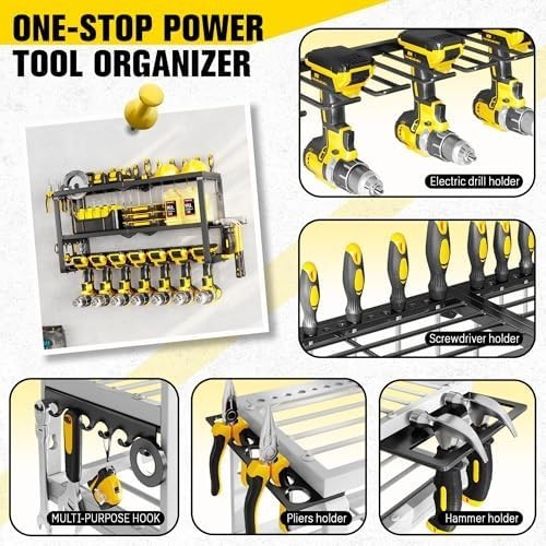 3-Tier Wall Mounted Power Tool Organizer 7 Slots Alloy Steel