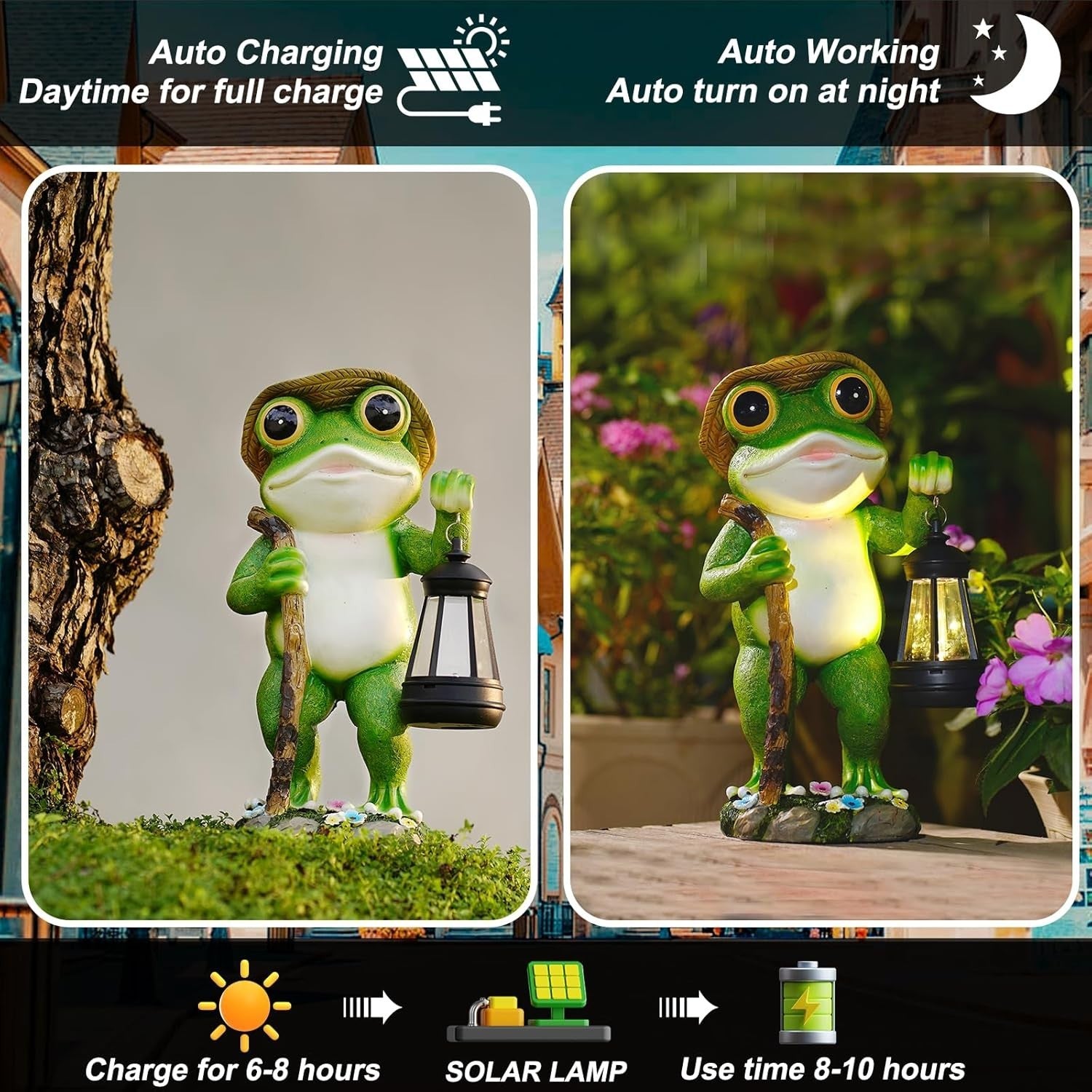 Solar Frog Garden Statue with Lantern – Resin Outdoor Decor