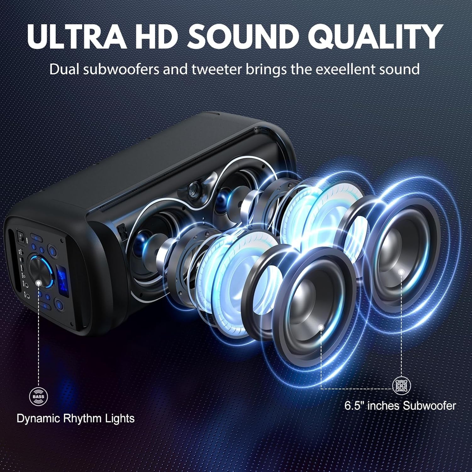 Black Party Karaoke Machine 2 Wireless Mics LED Bluetooth Speaker