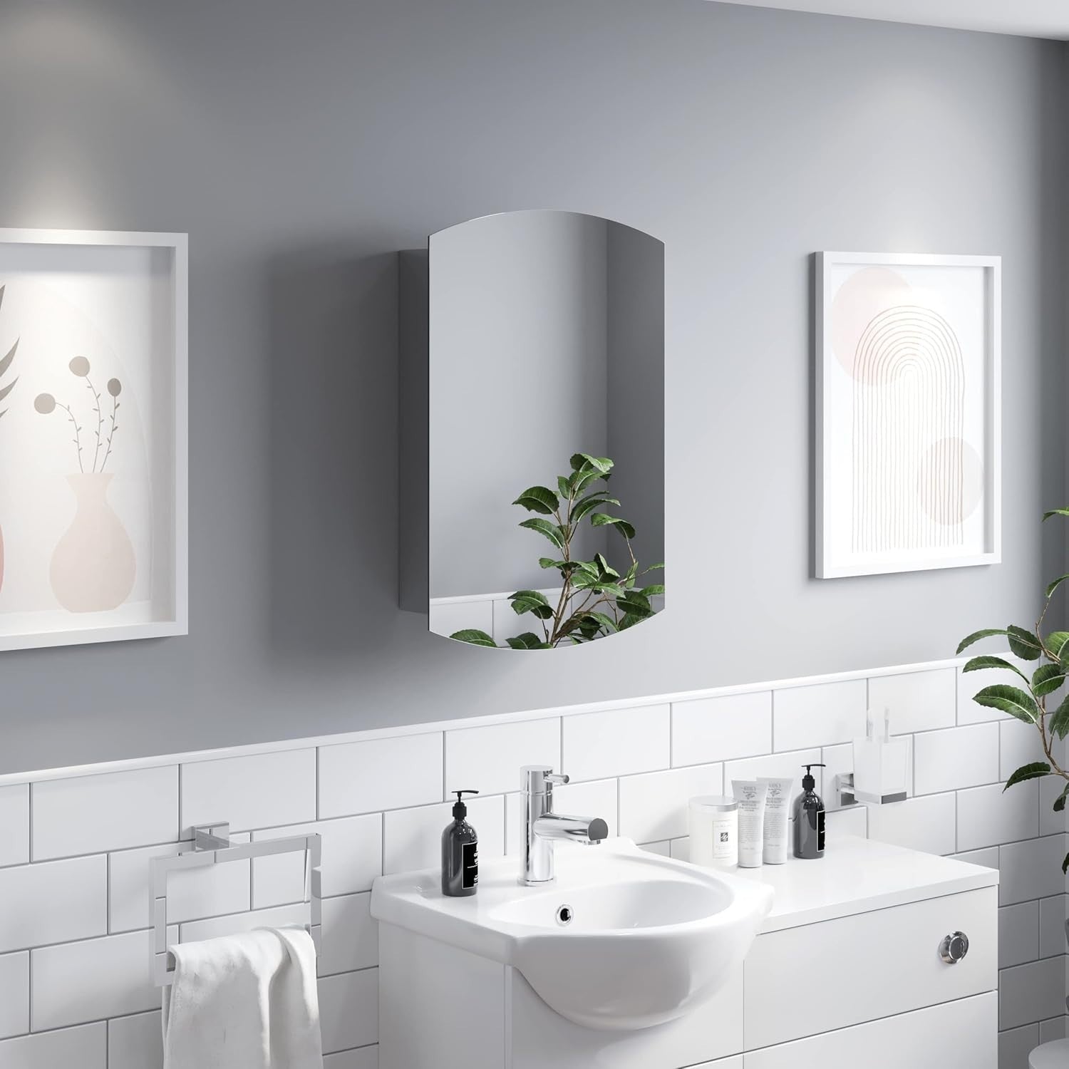 Wall Mounted Bathroom Mirror Cabinet 400x600mm Stainless Steel