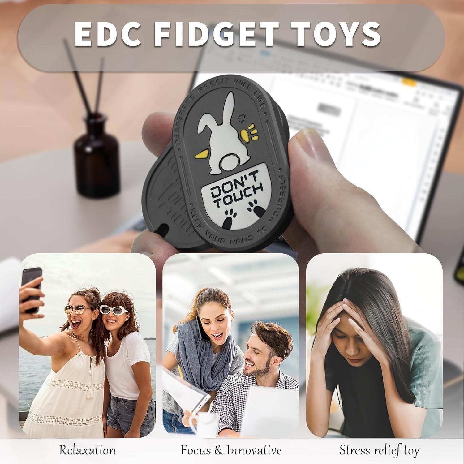 Gray Rabbit Clicker Fidget Slider Alloy Pocket Stress Relief Toy