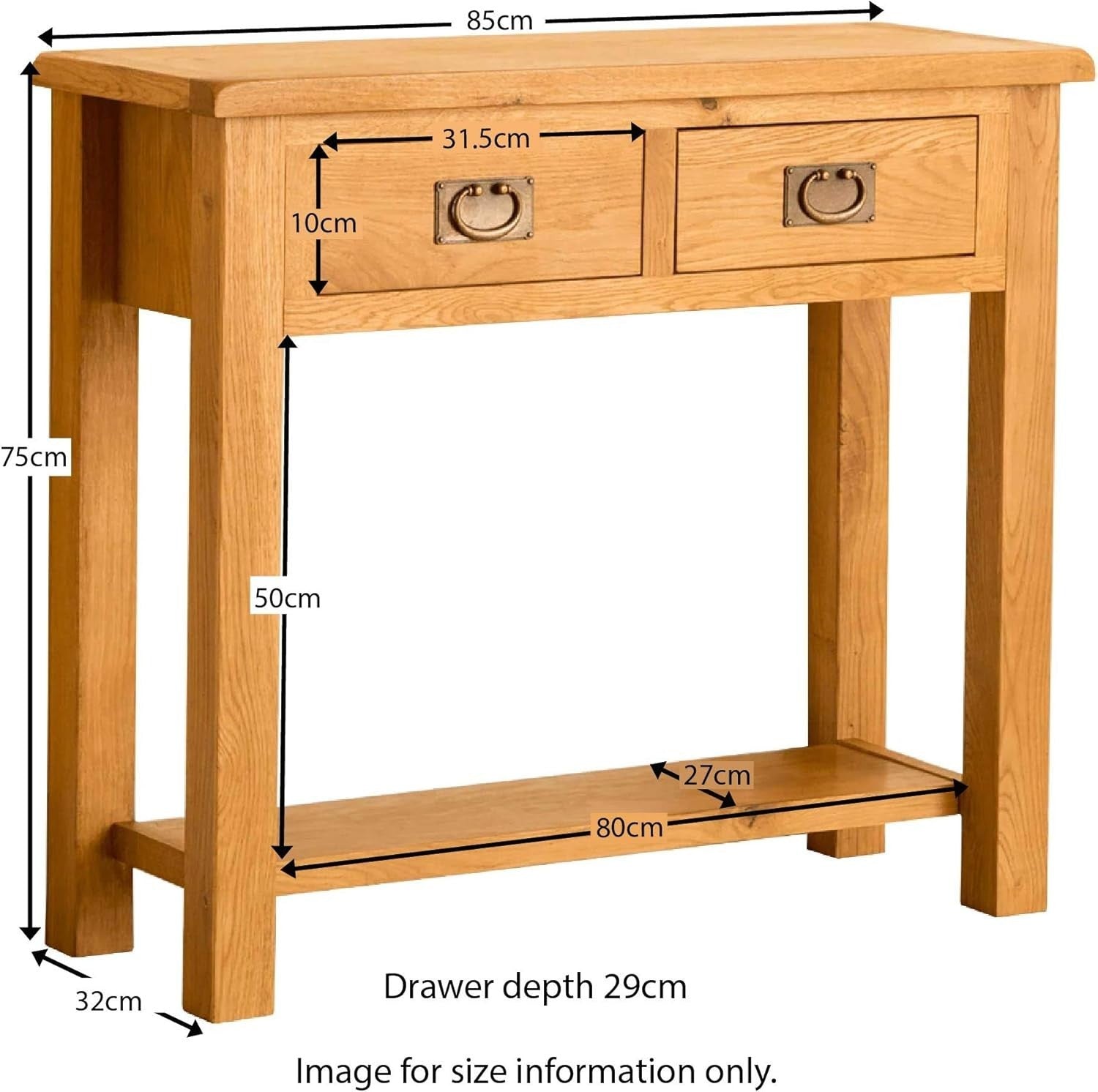 Rustic Oak Console Table with Drawers Storage Shelf | Slim Hallway Unit