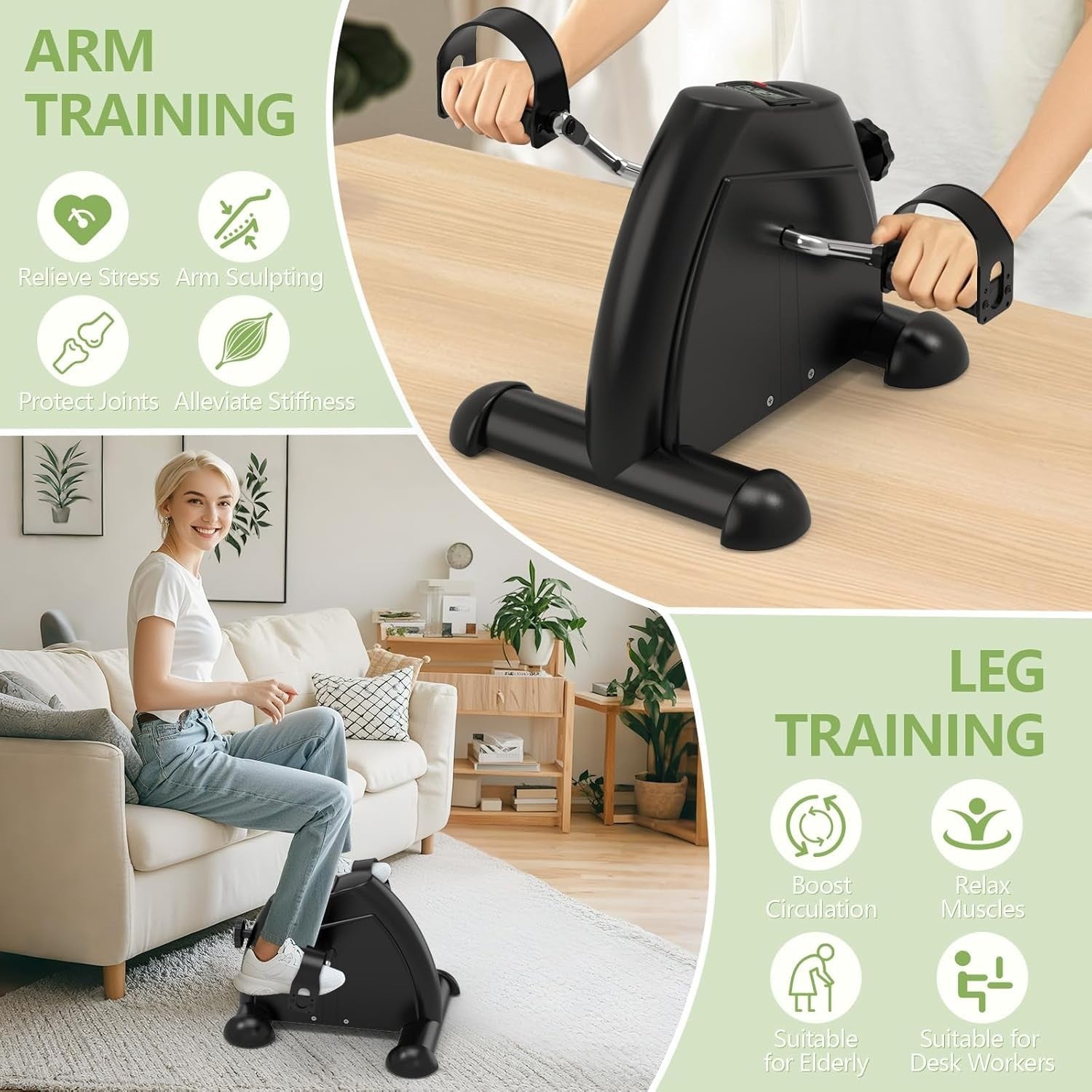 Seated Electric Pedal Exerciser Under Desk LCD Quiet Rehab Bike