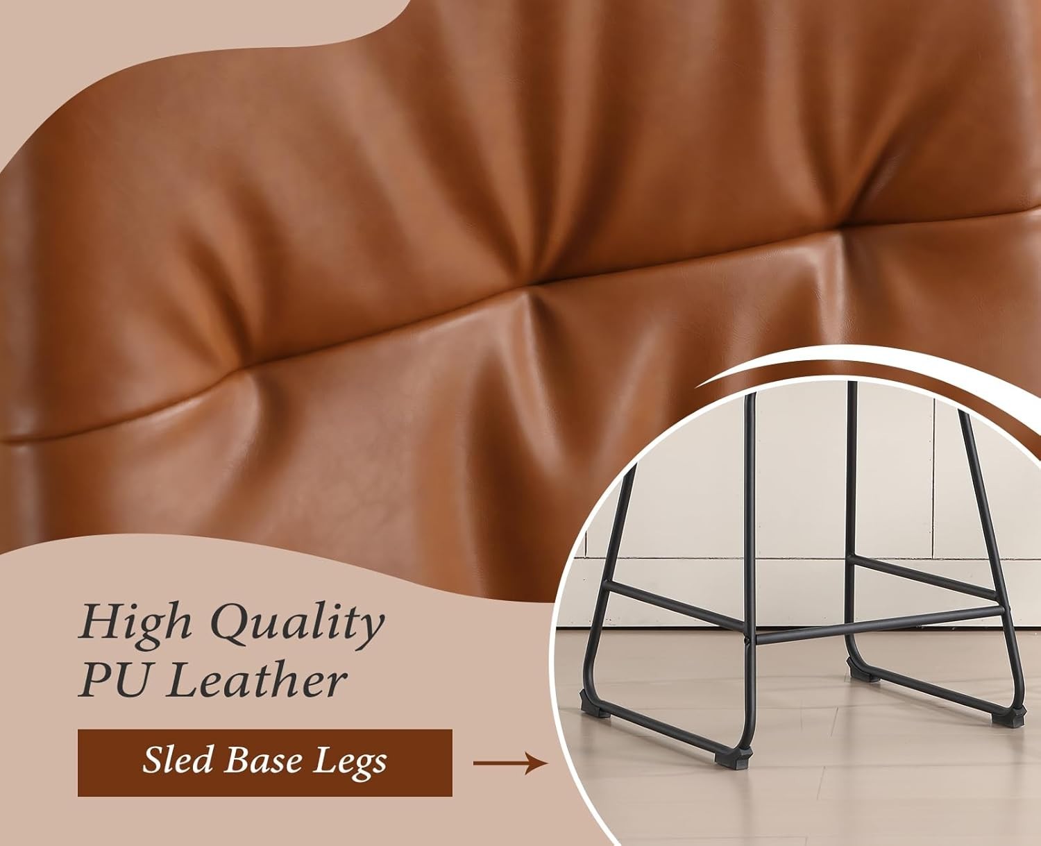 Modern Brown Bar Stools Set of 2 – PU Leather Counter Chairs