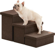 Dog Stairs 3 Step with Storage 18" High Foldable Pet Steps Coffee