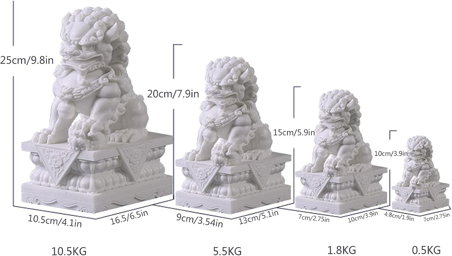 20cm Large Foo Dog Lion Statues Pair Stone Outdoor Feng Shui Guardian Home Decor