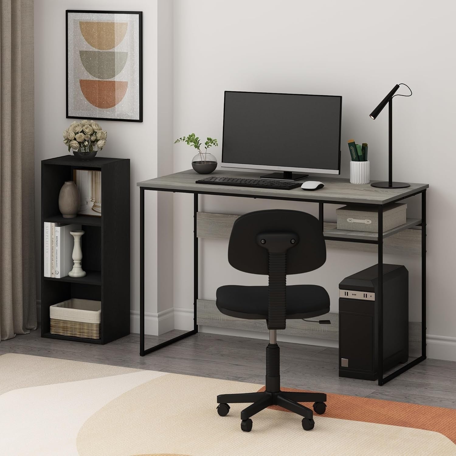 3 Cube Wooden Bookcase Small Storage Shelf Compact Organizer Bookshelf Black