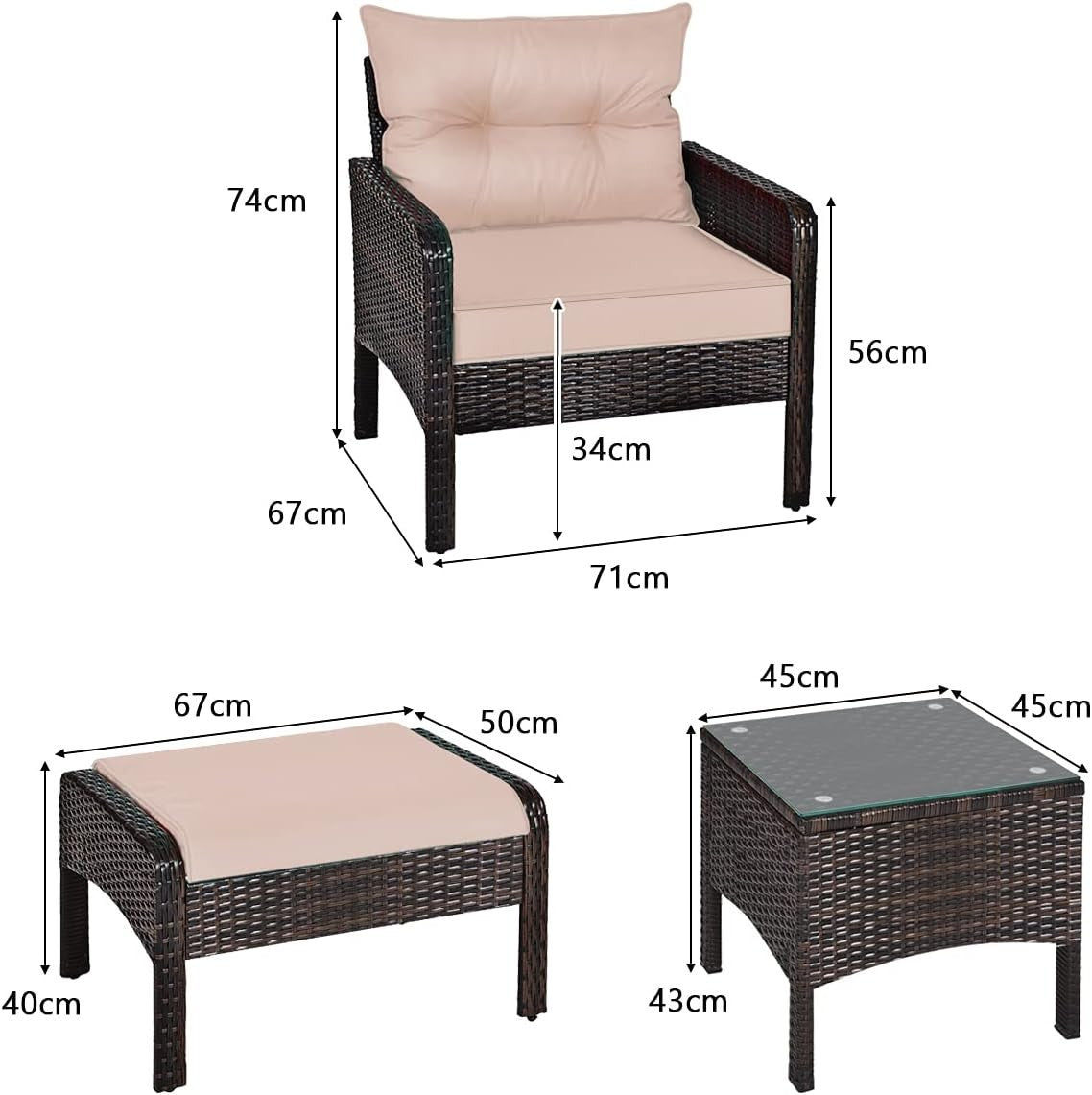 Outdoor Brown+Tan Rattan Garden Furniture Set 4-Seater Cushioned Sofa Set