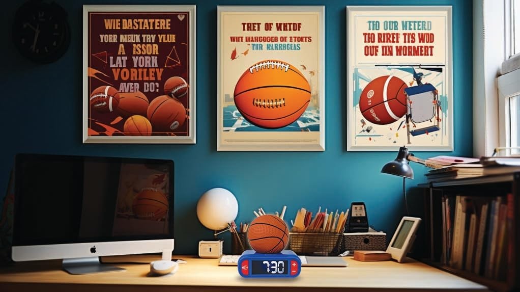 Kids Basketball Alarm Clock Night Light LED Display Snooze Sounds Bedroom